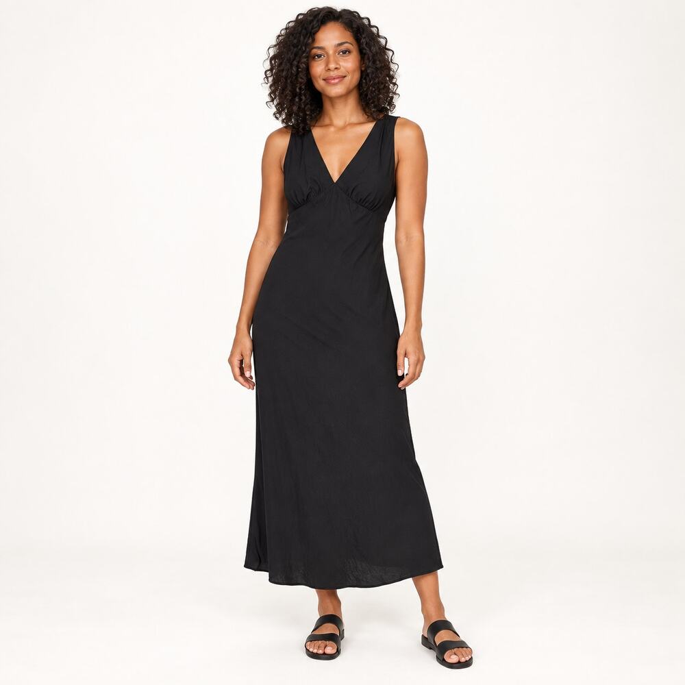 Madewell Ariana Dress WMNS 0 Black V Neck Sleeveless Midi Modern Minimalist